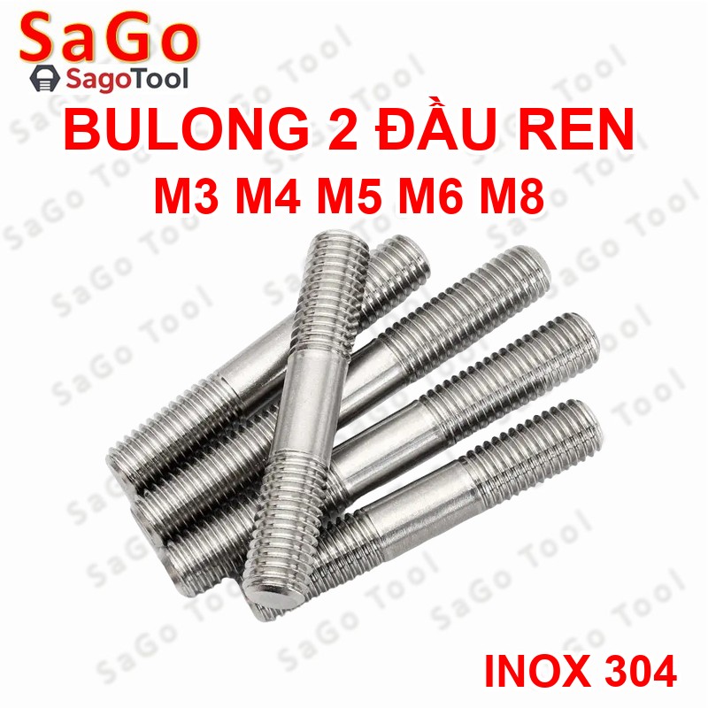 Bulong 2 đầu ren, Guzong Inox 304 M6 M8 INOX 304 - Ảnh 6