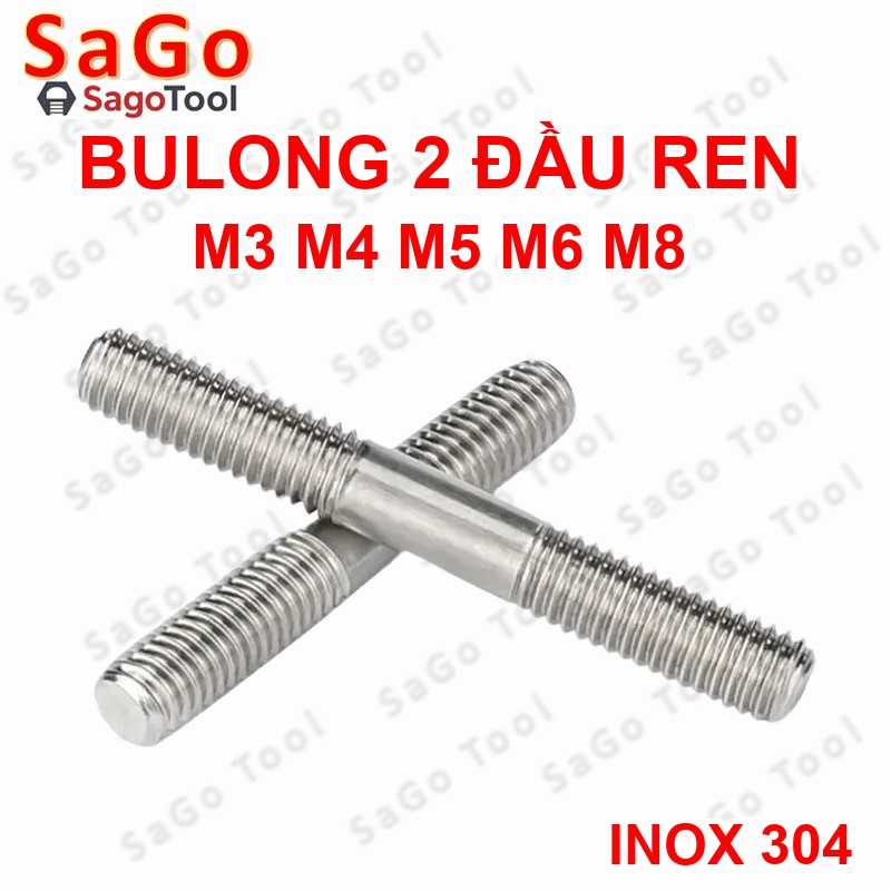 Bulong 2 đầu ren, Guzong Inox 304 M6 M8 INOX 304 - Ảnh 5