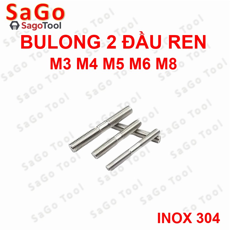 Bulong 2 đầu ren, Guzong Inox 304 M6 M8 INOX 304 - Ảnh 4