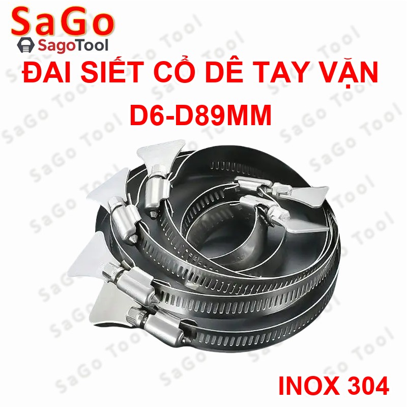 Đai siết inox có tay vặn, Cổ dê inox, Quai nhê xiết ống inox 304 có tay vặn size D6-D89 - Ảnh 6