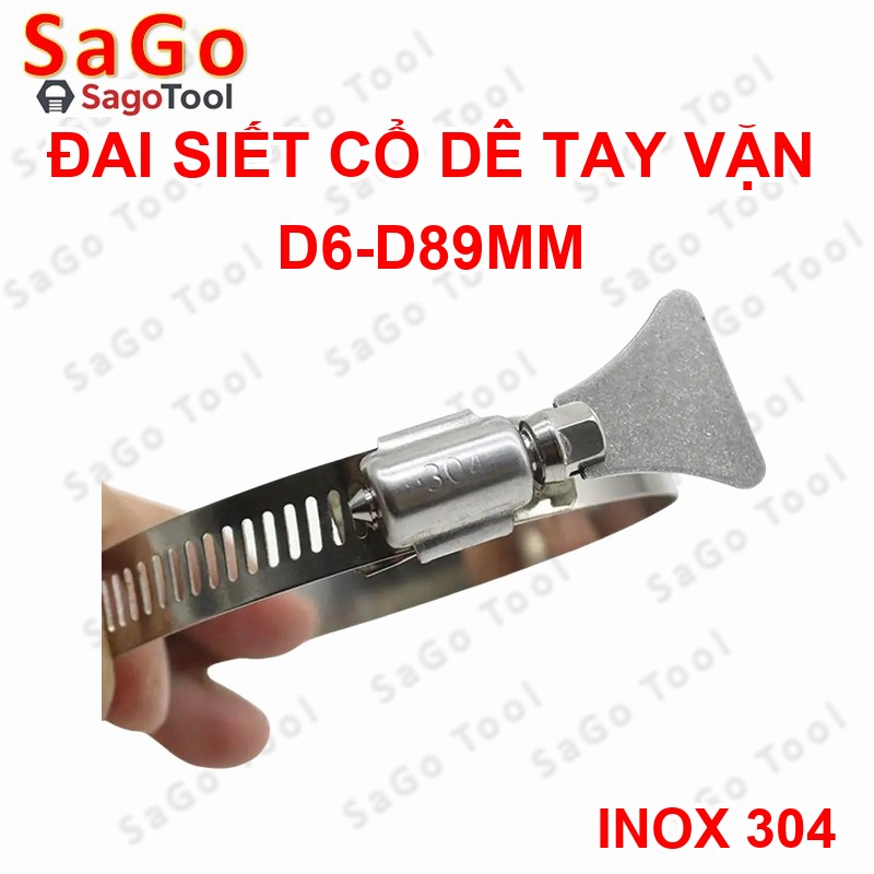 Đai siết inox có tay vặn, Cổ dê inox, Quai nhê xiết ống inox 304 có tay vặn size D6-D89 - Ảnh 5