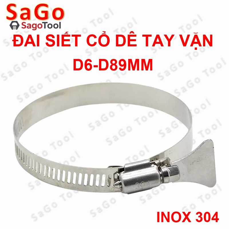 Đai siết inox có tay vặn, Cổ dê inox, Quai nhê xiết ống inox 304 có tay vặn size D6-D89 - Ảnh 4