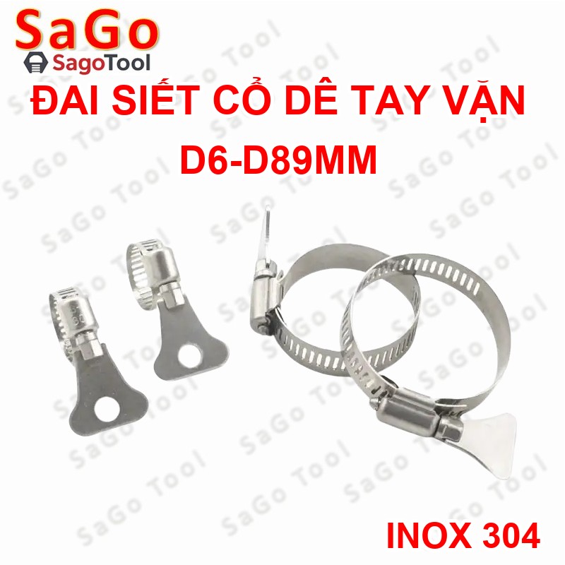 Đai siết inox có tay vặn, Cổ dê inox, Quai nhê xiết ống inox 304 có tay vặn size D6-D89 - Ảnh 3