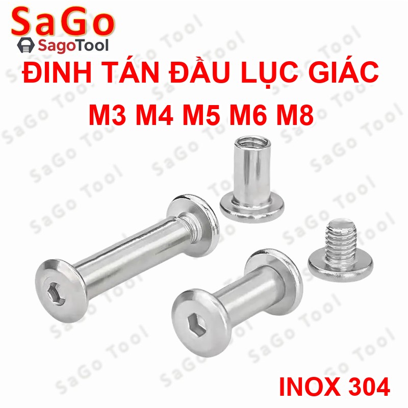 Đinh tán inox, đinh tán vặn ren inox 304 đầu lục giác 3ly 4 ly 5ly 6ly 8ly - Ảnh 5