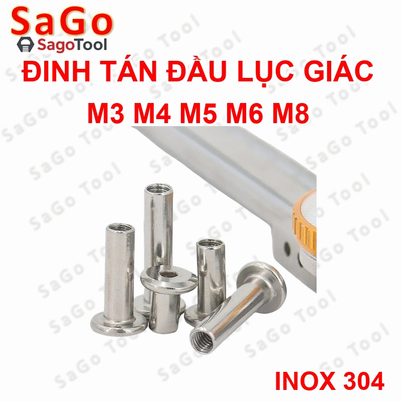 Đinh tán inox, đinh tán vặn ren inox 304 đầu lục giác 3ly 4 ly 5ly 6ly 8ly - Ảnh 4