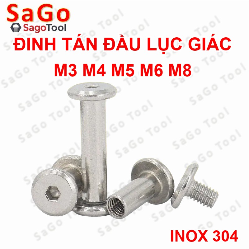 Đinh tán inox, đinh tán vặn ren inox 304 đầu lục giác 3ly 4 ly 5ly 6ly 8ly - Ảnh 3