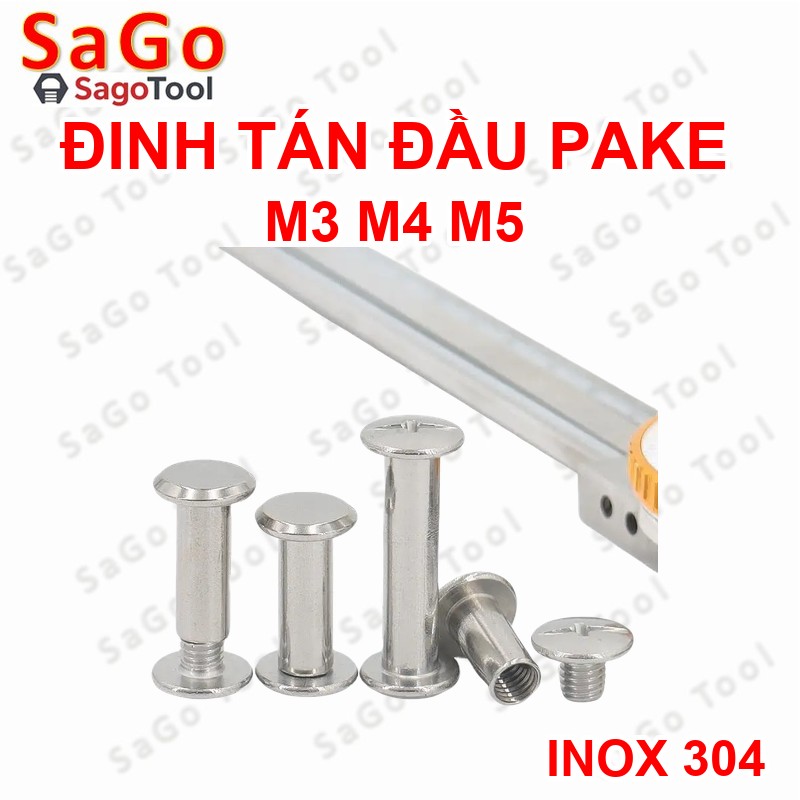 Đinh tán inox, đinh tán vặn ren inox 304 đầu Pake 3ly 4 ly 5ly (2 bộ) - Ảnh 5