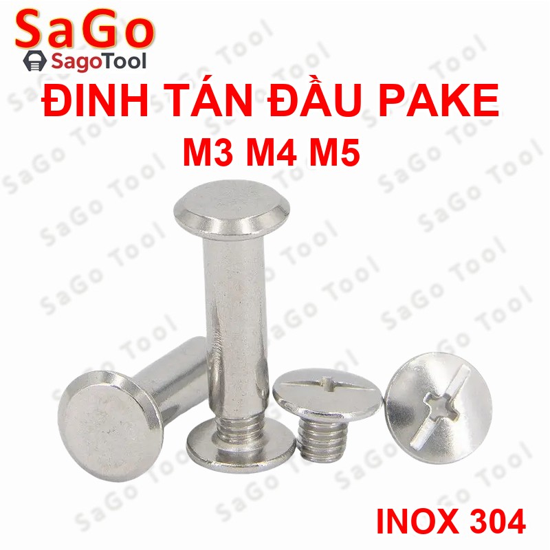 Đinh tán inox, đinh tán vặn ren inox 304 đầu Pake 3ly 4 ly 5ly (2 bộ) - Ảnh 4