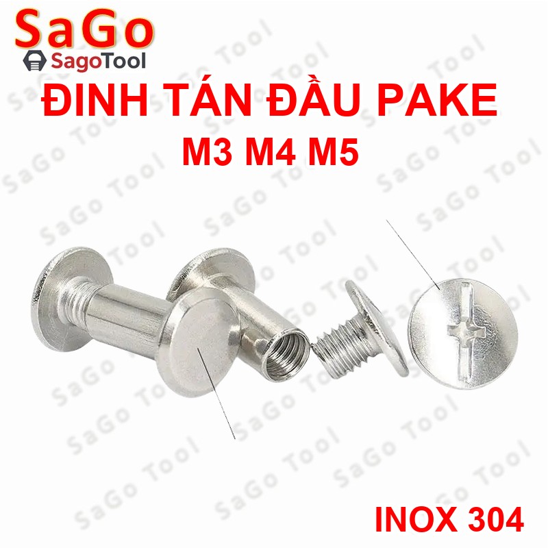 Đinh tán inox, đinh tán vặn ren inox 304 đầu Pake 3ly 4 ly 5ly (2 bộ) - Ảnh 3