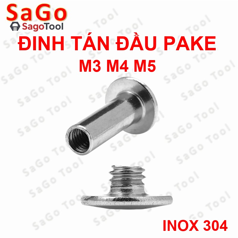 Đinh tán inox, đinh tán vặn ren inox 304 đầu Pake 3ly 4 ly 5ly (2 bộ) - Ảnh 2