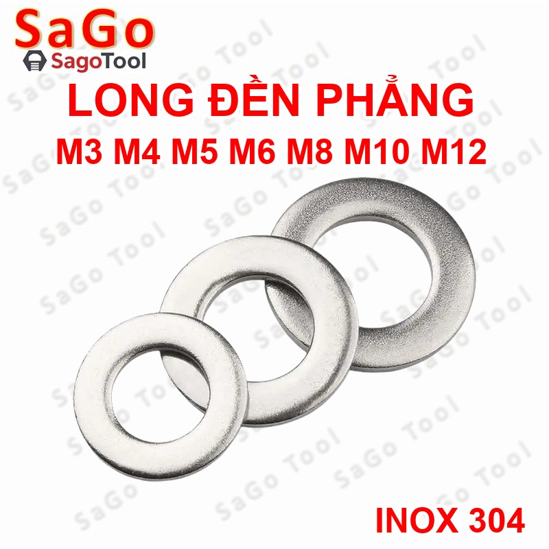 Vòng đệm, Long Đền phẳng INOX 304 cho ốc lục giác M3, M4, M5, M6, M8, M10, M12 - Ảnh 5