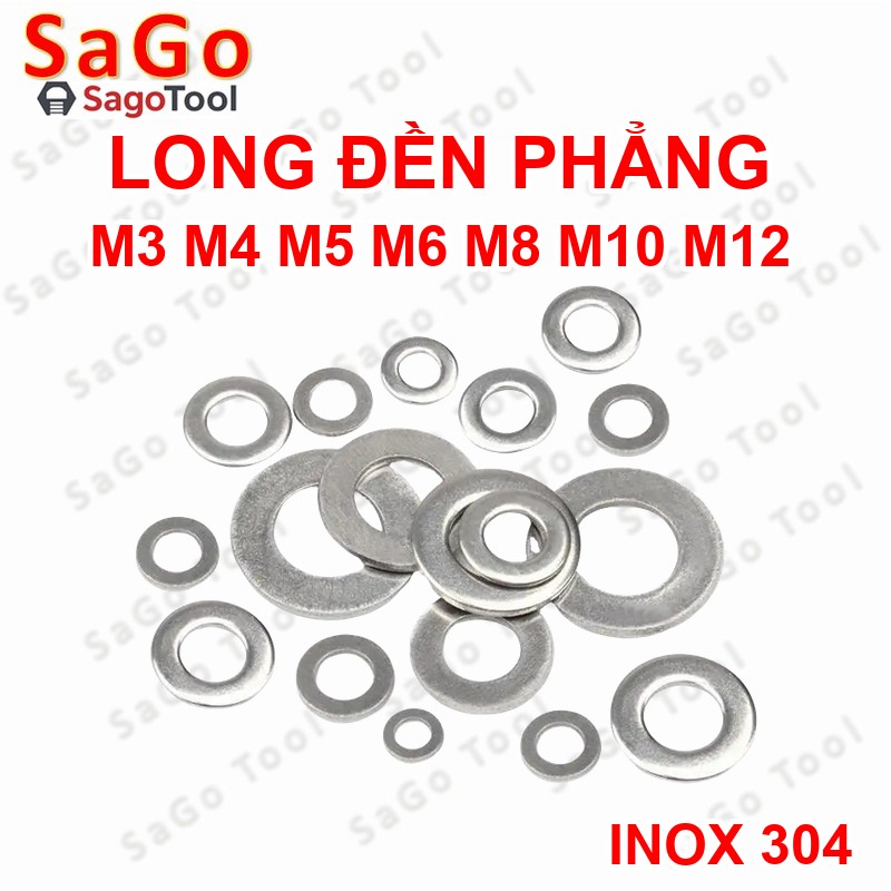 Vòng đệm, Long Đền phẳng INOX 304 cho ốc lục giác M3, M4, M5, M6, M8, M10, M12 - Ảnh 4