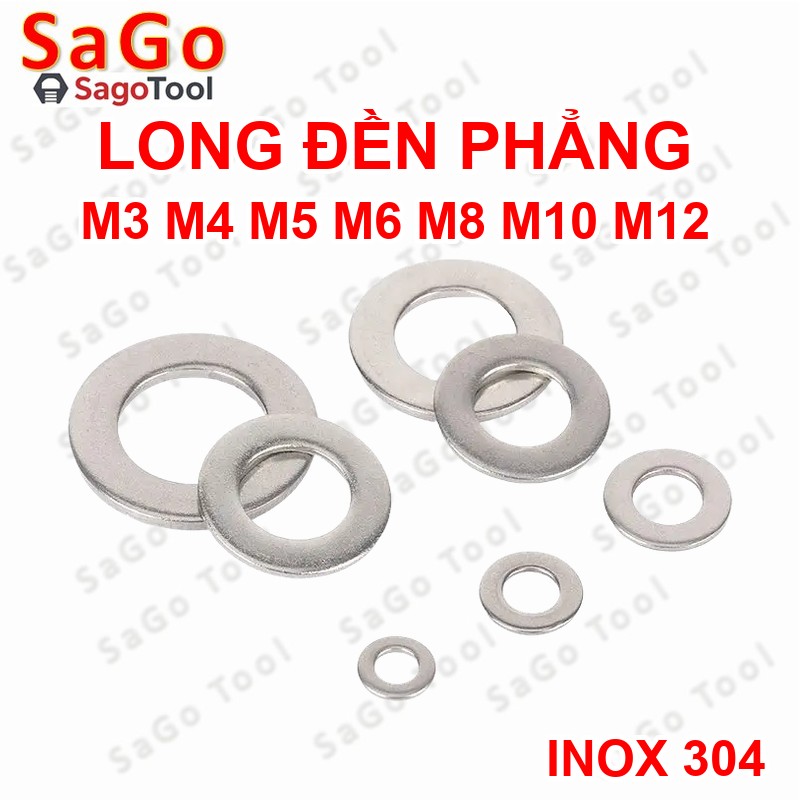 Vòng đệm, Long Đền phẳng INOX 304 cho ốc lục giác M3, M4, M5, M6, M8, M10, M12 - Ảnh 3