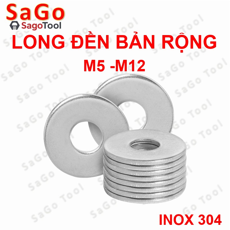 Long đền phẳng inox 304 bản rộng M5 M6 M8 M10 M12 long đền phẳng chịu lực - Ảnh 2