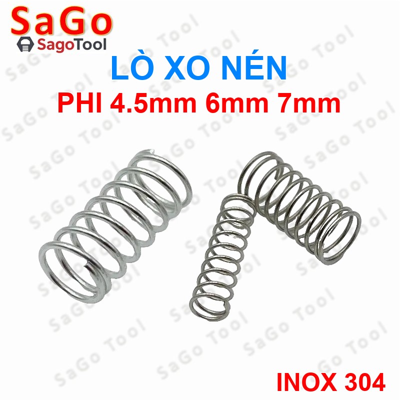 Set 5 cái Lò xo nén inox 304 phi 4.5mm, phi 6mm, phi 7mm dài 20mm 25mm 30mm 40mm - Ảnh 2
