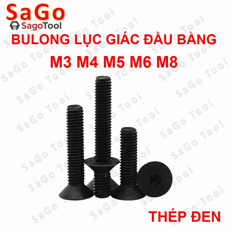 Bulong lục giác đầu bằng Thép tôi đen cấp 10.9 Size M3 M4 M5 M6 M8 - Ảnh 2