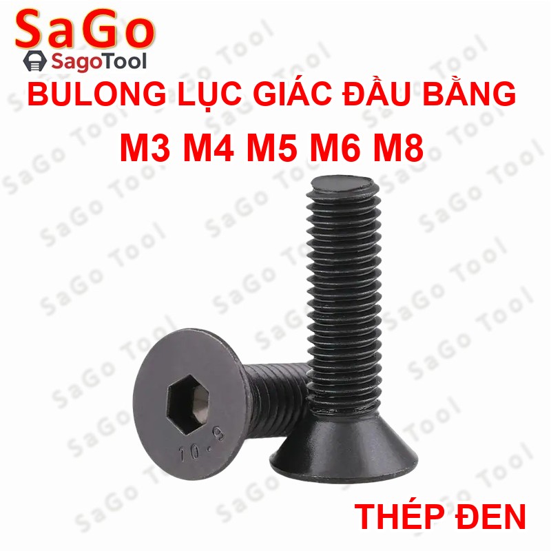 Bulong lục giác đầu bằng Thép tôi đen cấp 10.9 Size M3 M4 M5 M6 M8 - Ảnh 5