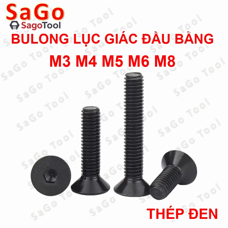 Bulong lục giác đầu bằng Thép tôi đen cấp 10.9 Size M3 M4 M5 M6 M8 - Ảnh 3