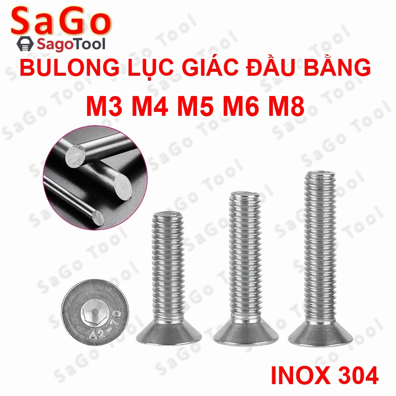 Bulong lục giác đầu bằng INOX 304 M3 M4 M5 M6 M8 (10-30 con) - Ảnh 5