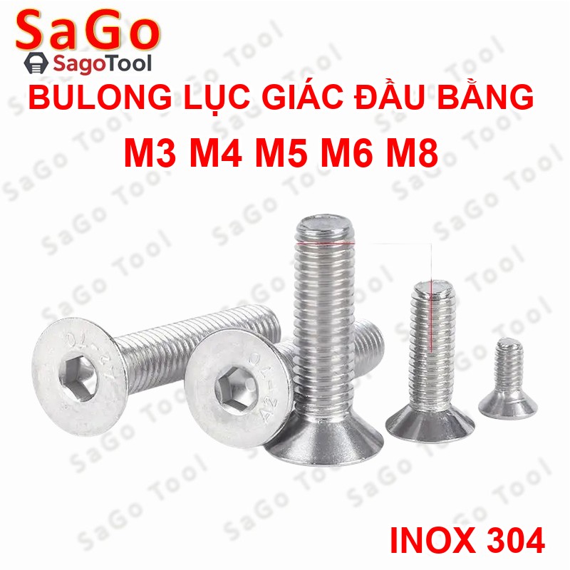 Bulong lục giác đầu bằng INOX 304 M3 M4 M5 M6 M8 (10-30 con) - Ảnh 2