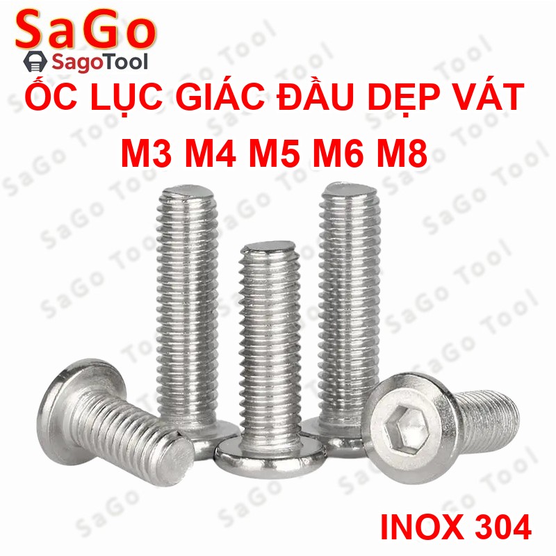 Ốc vít inox 304 đầu lục giác dẹp mỏng vát 3ly 4ly 5ly 6ly 8ly (10 con) - Ảnh 5