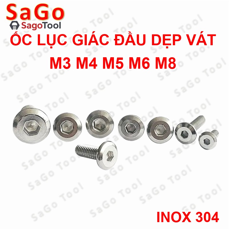 Ốc vít inox 304 đầu lục giác dẹp mỏng vát 3ly 4ly 5ly 6ly 8ly (10 con) - Ảnh 4