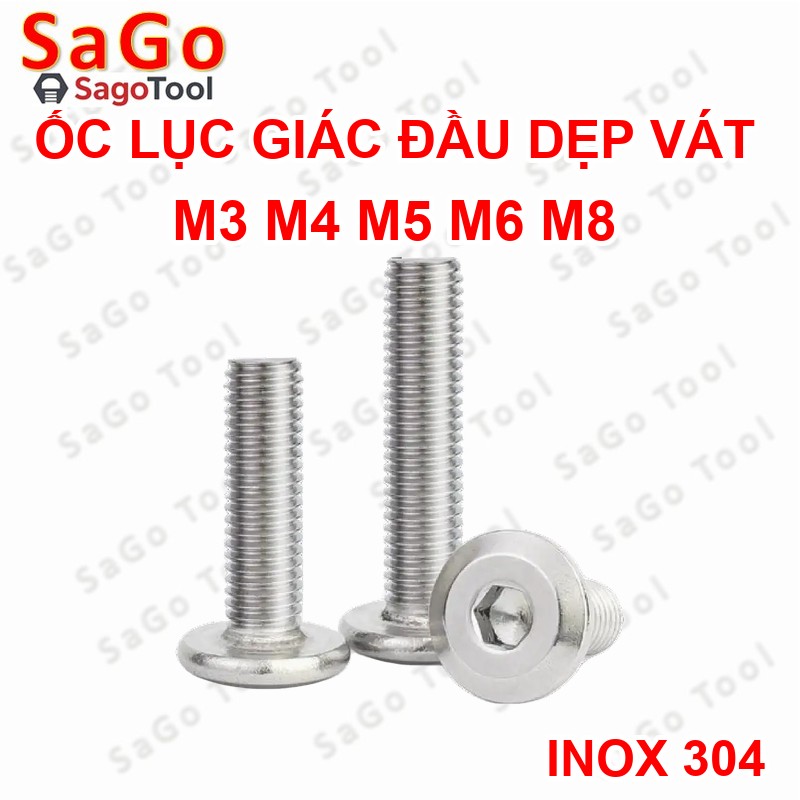 Ốc vít inox 304 đầu lục giác dẹp mỏng vát 3ly 4ly 5ly 6ly 8ly (10 con) - Ảnh 3