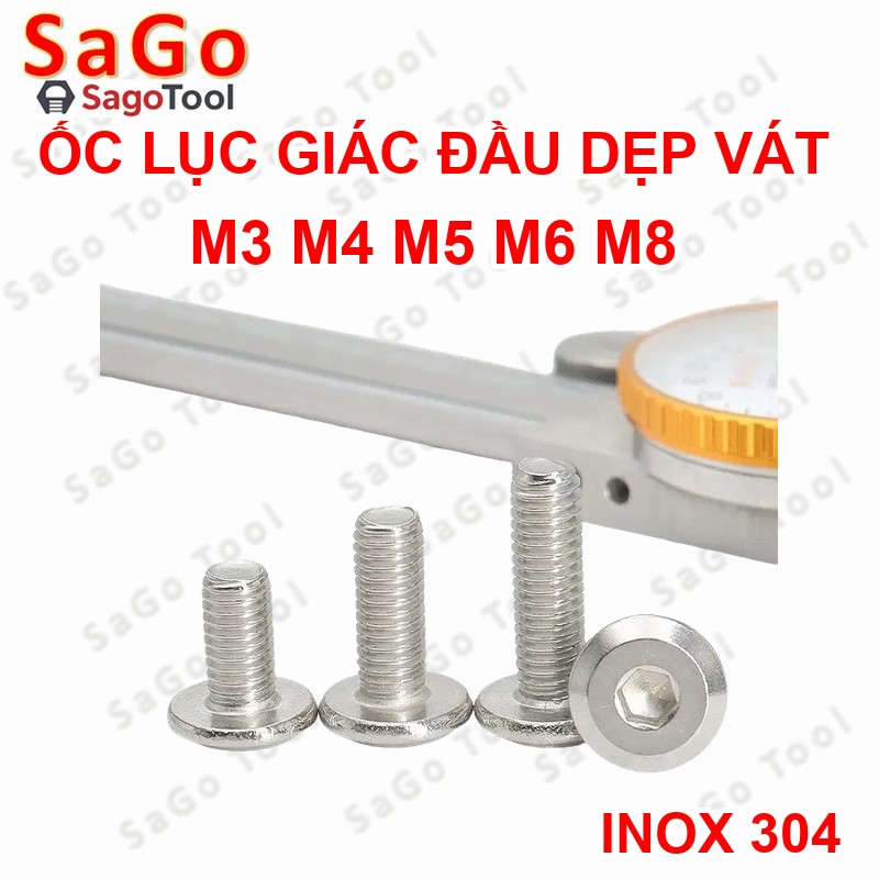 Ốc vít inox 304 đầu lục giác dẹp mỏng vát 3ly 4ly 5ly 6ly 8ly (10 con) - Ảnh 2