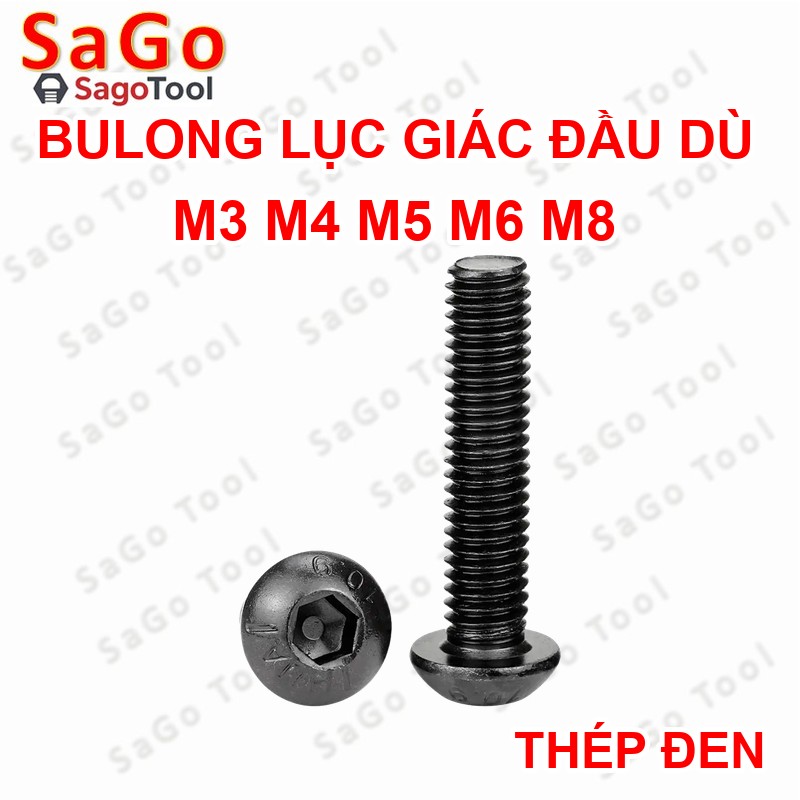 Ốc lục giác thép đen, Bulong lục giác đầu dù thép tôi đen cấp bền 10.9 đủ size (20 Con) - Ảnh 5