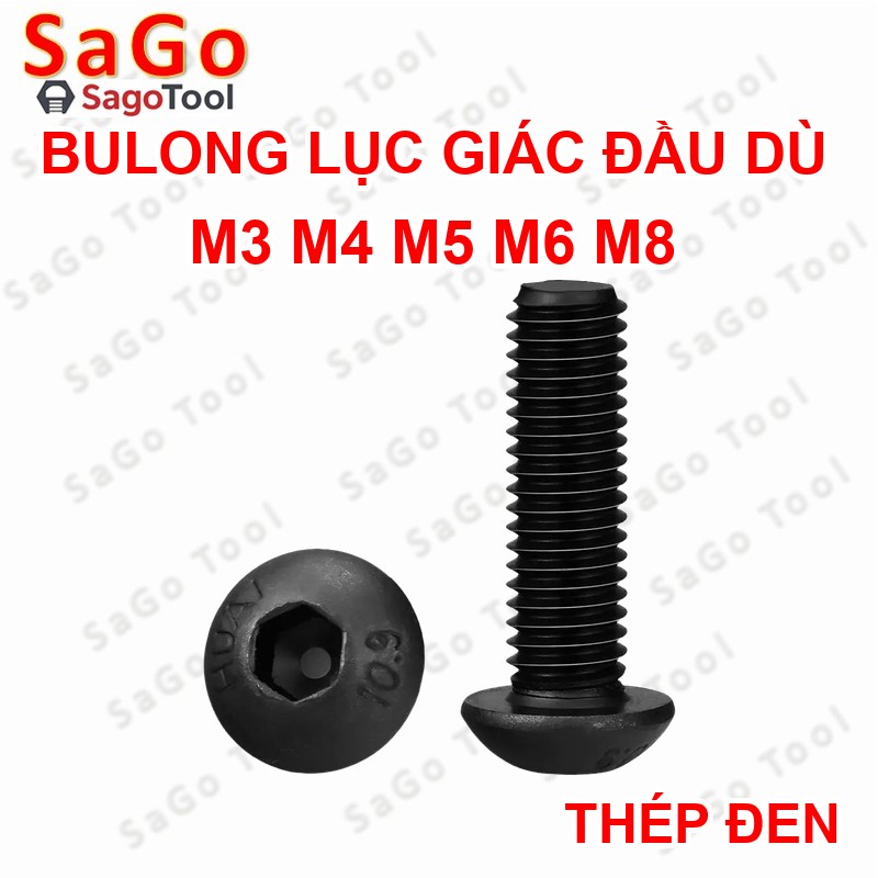 Ốc lục giác thép đen, Bulong lục giác đầu dù thép tôi đen cấp bền 10.9 đủ size (20 Con) - Ảnh 4