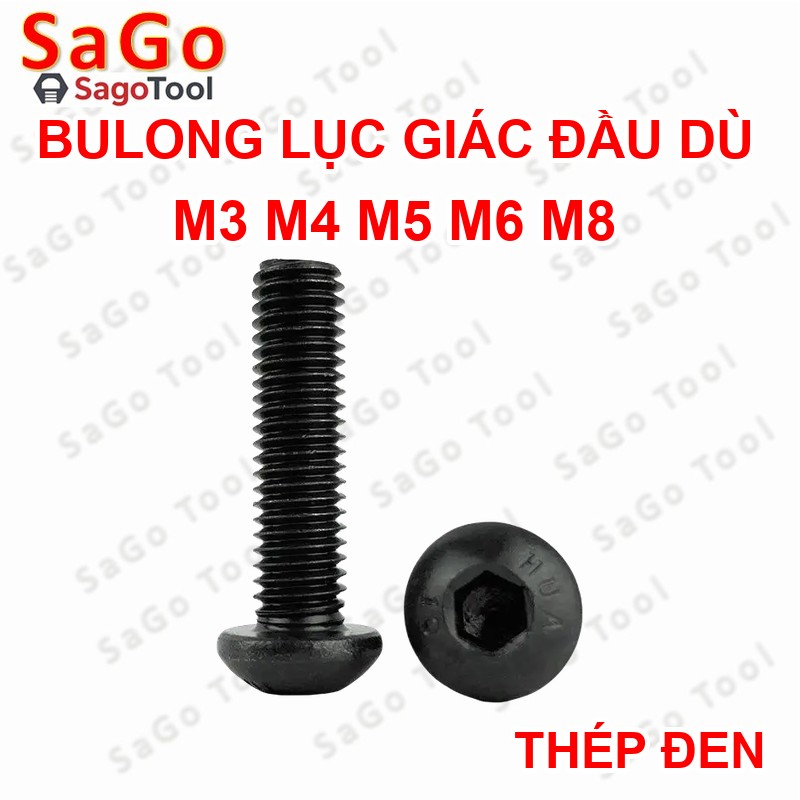 Ốc lục giác thép đen, Bulong lục giác đầu dù thép tôi đen cấp bền 10.9 đủ size (20 Con) - Ảnh 3