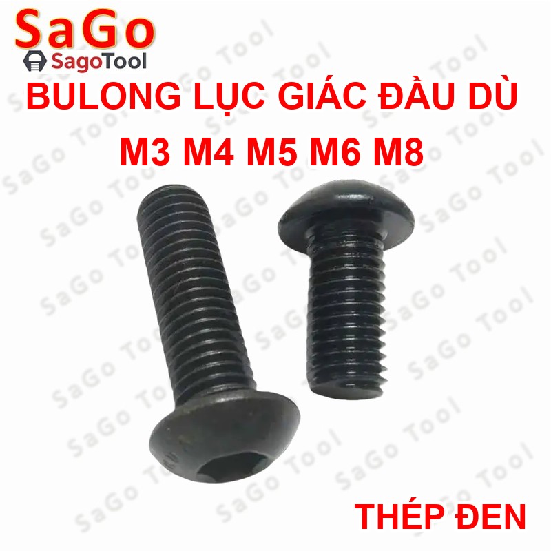 Ốc lục giác thép đen, Bulong lục giác đầu dù thép tôi đen cấp bền 10.9 đủ size (20 Con) - Ảnh 2