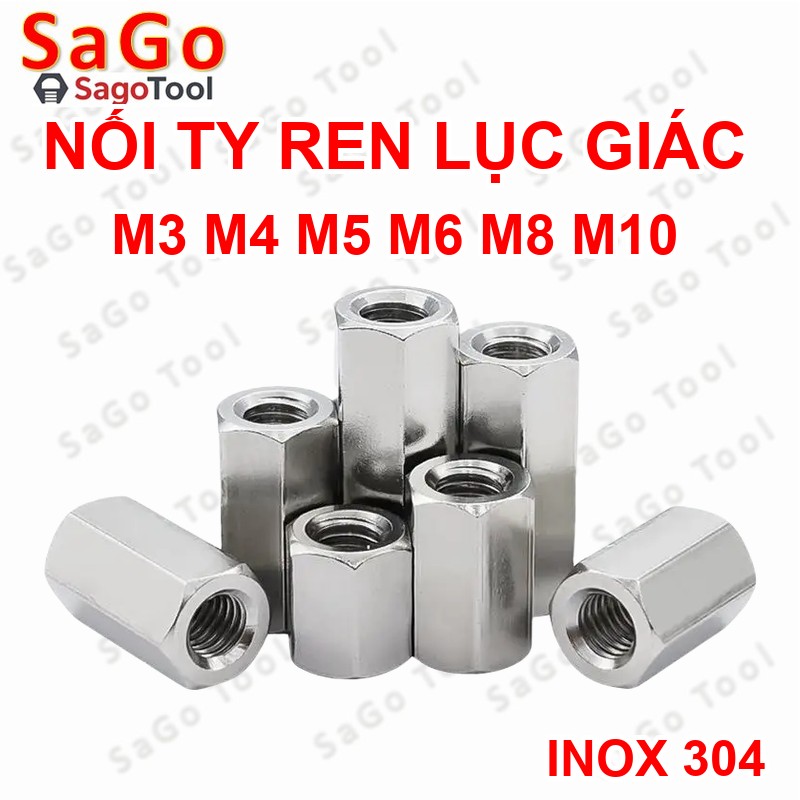 Ống nối ty ren lục giác INOX 304 - Nối ren M3 M4 M5 M6 M8 M10 - Ảnh 3