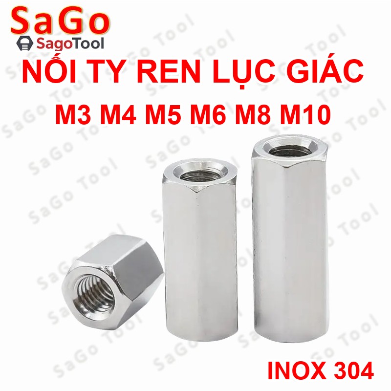 Ống nối ty ren lục giác INOX 304 - Nối ren M3 M4 M5 M6 M8 M10 - Ảnh 4