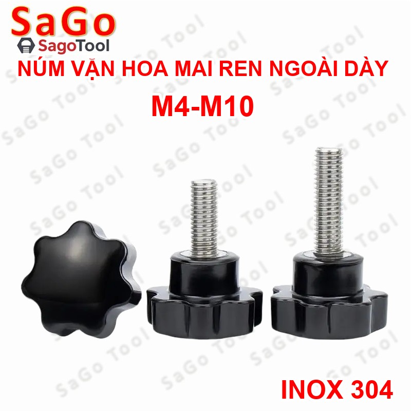 Núm vặn tay hoa mai ren ngoài Inox 304 loại dày - Ảnh 8