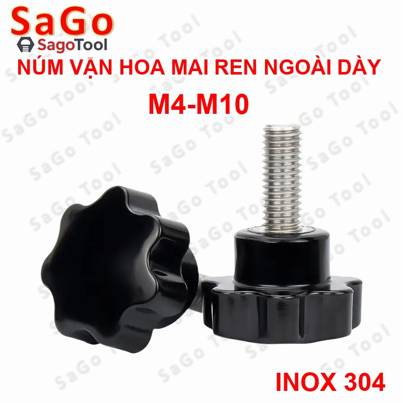 Núm vặn tay hoa mai ren ngoài Inox 304 loại dày - Ảnh 10
