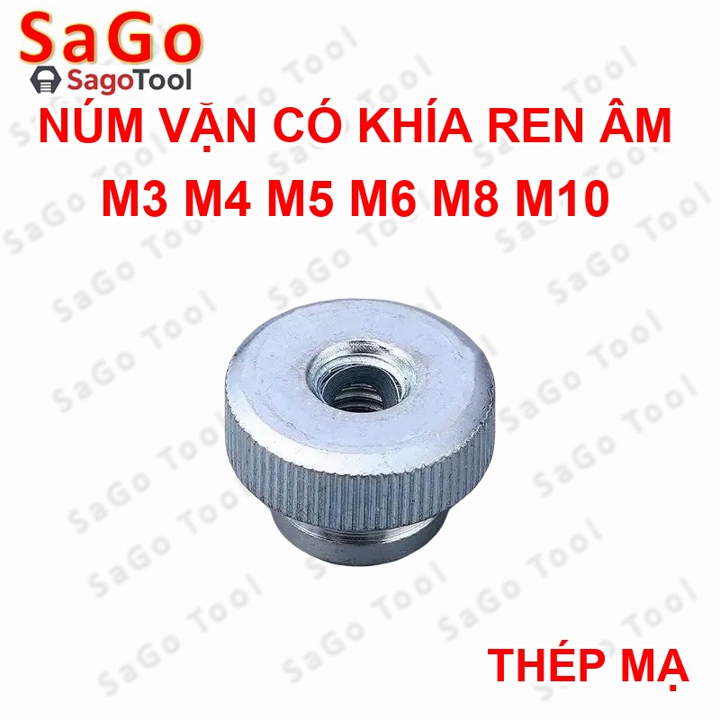 Núm vặn ren âm lỗ suốt bằng thép, núm vặn có khía size M3 M4 M5 M6 M8 M10 - Ảnh 2