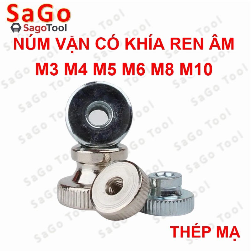 Núm vặn ren âm lỗ suốt bằng thép, núm vặn có khía size M3 M4 M5 M6 M8 M10 - Ảnh 3
