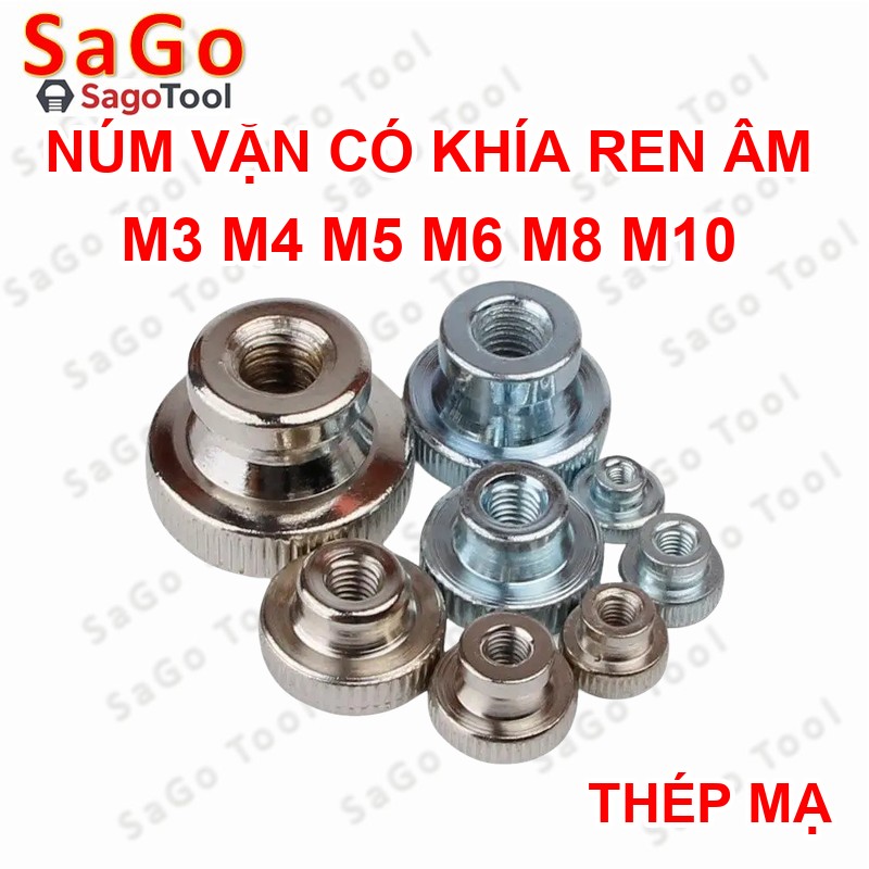 Núm vặn ren âm lỗ suốt bằng thép, núm vặn có khía size M3 M4 M5 M6 M8 M10 - Ảnh 5