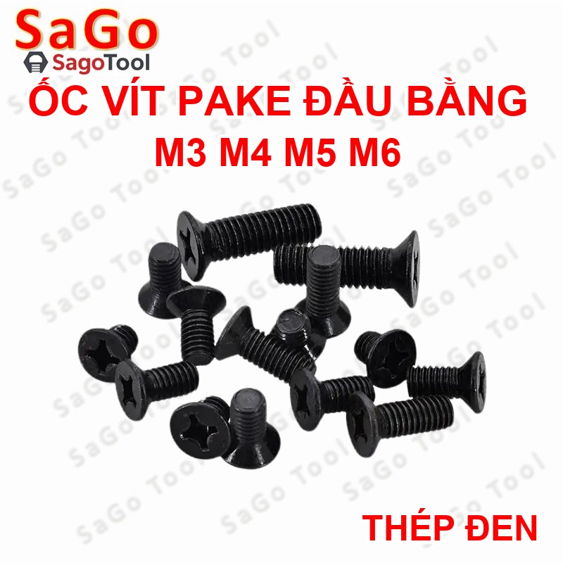 Ốc Vít pake đầu bằng thép mạ đen M3 M4 M5 M6 Bu lông thép đen đầu bằng 20 con - Ảnh 4