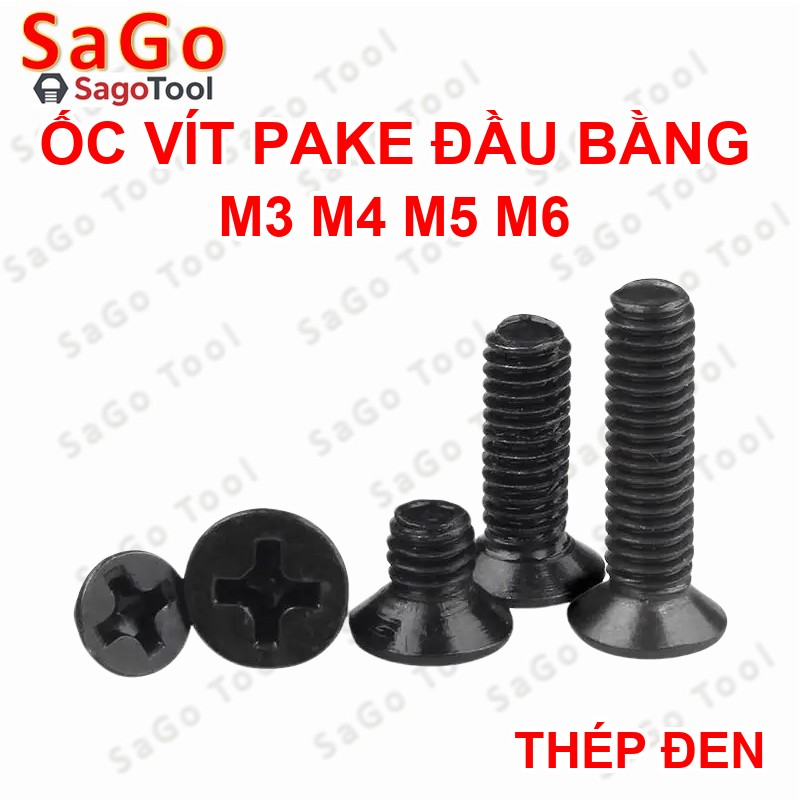 Ốc Vít pake đầu bằng thép mạ đen M3 M4 M5 M6 Bu lông thép đen đầu bằng 20 con - Ảnh 5