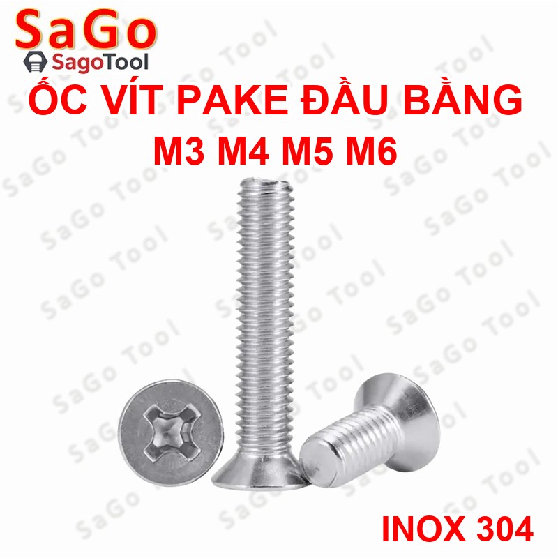 Ốc Vít inox pake đầu bằng INOX 304 M3 M4 M5 M6 Bu lông inox đầu bằng 10 con - Ảnh 4