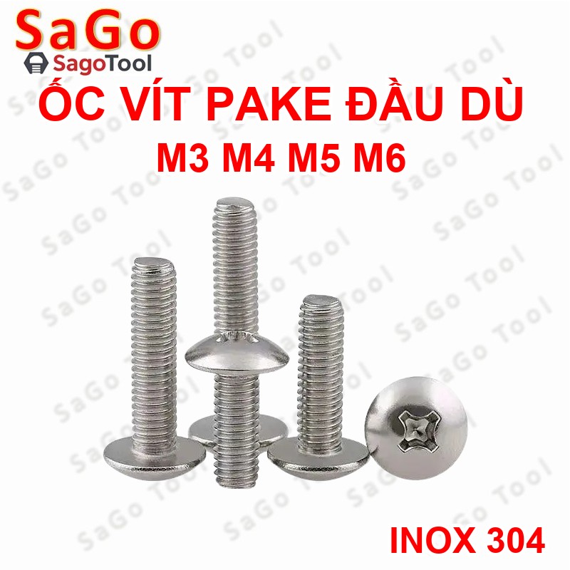 Ốc Vít inox đầu dù pake Inox 304 M3 M4 M5 M6, Bu lông inox đầu dù pake inox 304 - Ảnh 2