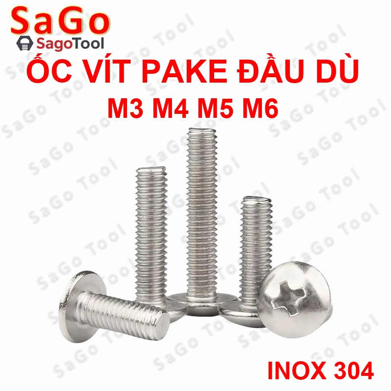Ốc Vít inox đầu dù pake Inox 304 M3 M4 M5 M6, Bu lông inox đầu dù pake inox 304 - Ảnh 3