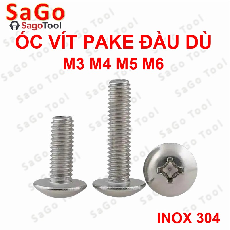 Ốc Vít inox đầu dù pake Inox 304 M3 M4 M5 M6, Bu lông inox đầu dù pake inox 304 - Ảnh 4