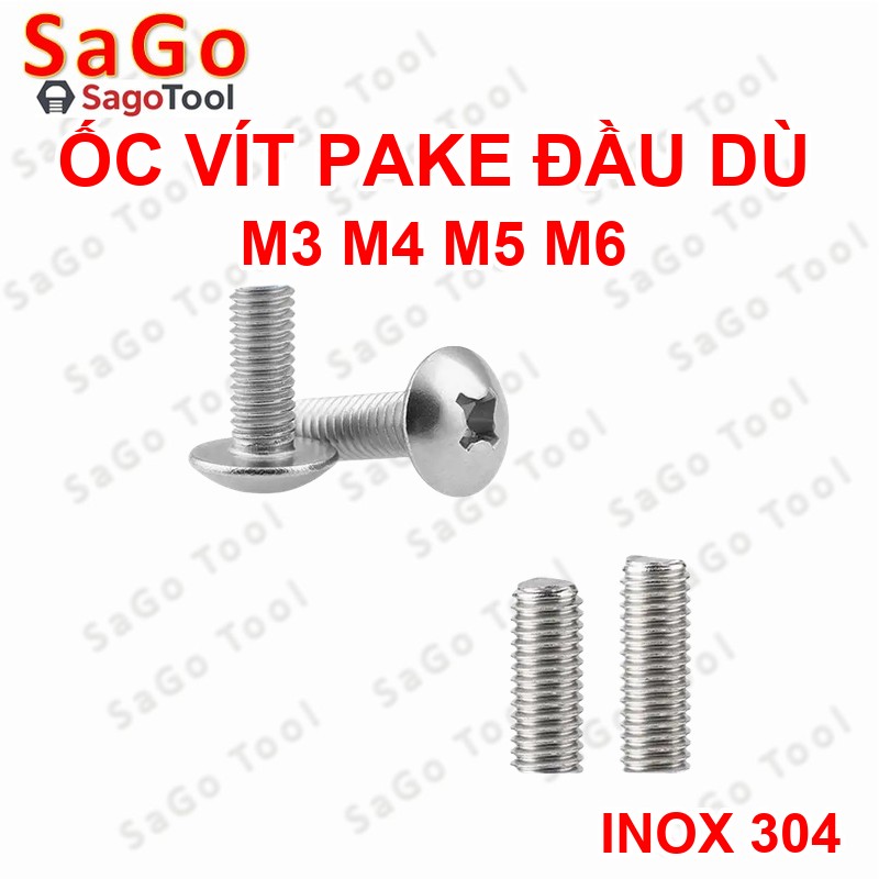Ốc Vít inox đầu dù pake Inox 304 M3 M4 M5 M6, Bu lông inox đầu dù pake inox 304 - Ảnh 5