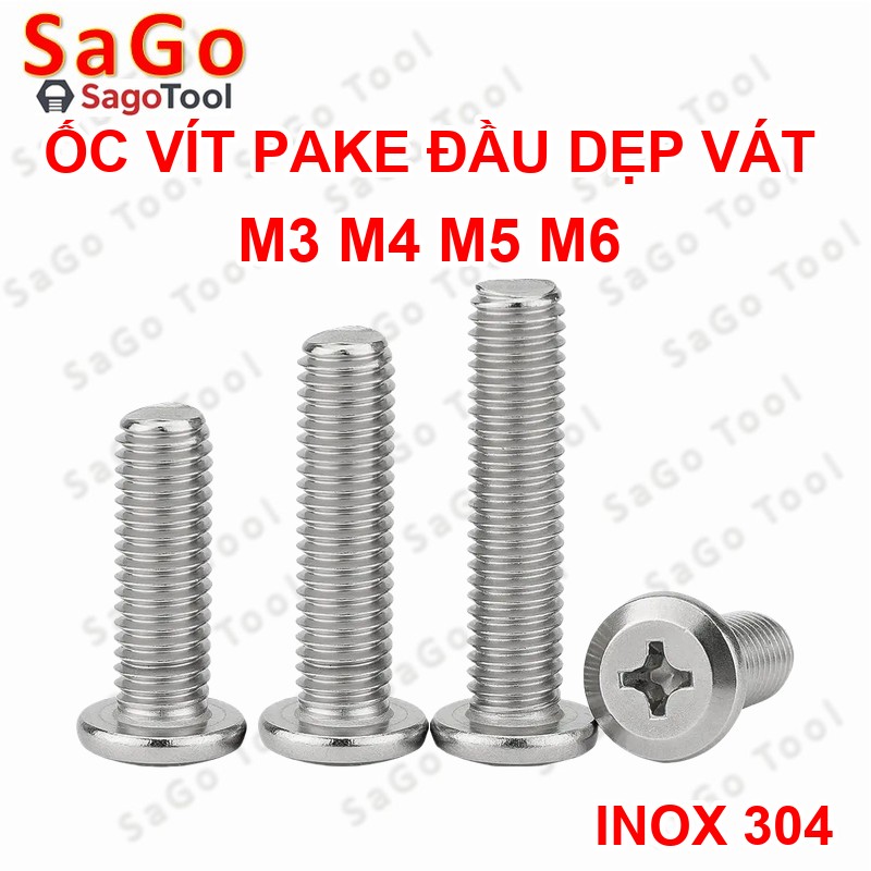 Ốc vít inox 304 đầu pake dẹp mỏng vát 3ly 4ly 5ly 6 ly (10 con) - Ảnh 12
