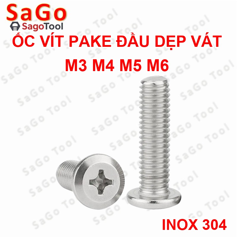 Ốc vít inox 304 đầu pake dẹp mỏng vát 3ly 4ly 5ly 6 ly (10 con) - Ảnh 13