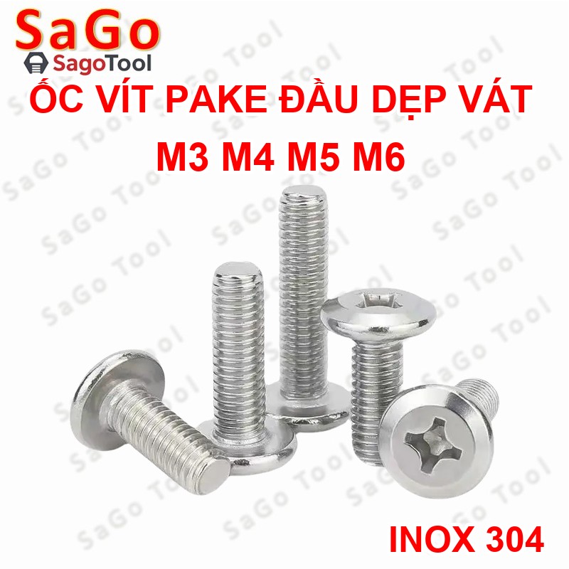 Ốc vít inox 304 đầu pake dẹp mỏng vát 3ly 4ly 5ly 6 ly (10 con) - Ảnh 14