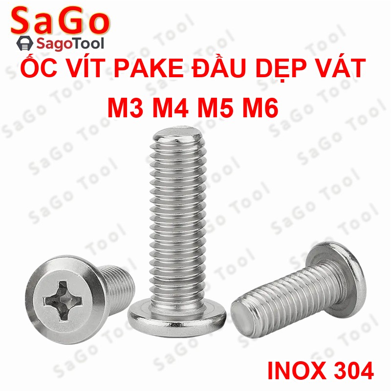 Ốc vít inox 304 đầu pake dẹp mỏng vát 3ly 4ly 5ly 6 ly (10 con) - Ảnh 15